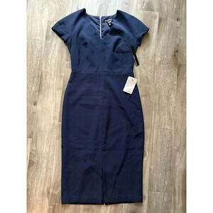 NWT Maggy London Womens Navy Blue Fitted Sheath Dress w slit Size 0